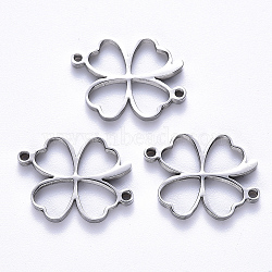 Tarnish Resistant 201 Stainless Steel Links Connectors, Laser Cut, Clover, Stainless Steel Color, 13x16.5x1.5mm, Hole: 1.2mm(STAS-S114-30)