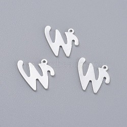 201 Stainless Steel Pendants, Letter, Silver Color Plated, Letter.W, 14x15x1mm, Hole: 1mm(X-STAS-O098-03S-W)