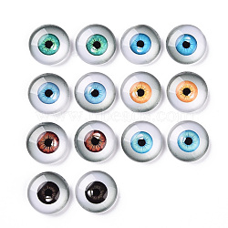 Glass Cabochons, Half Round/Dome with Eye Pattern, Mixed Color, 15mm(X-GGLA-Q081-15mm-DM)