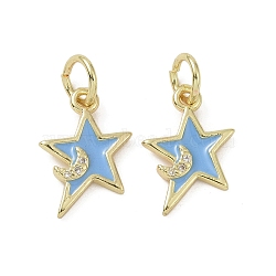 Brass Micro Pave Cubic Zirconia Pendants, with Enamel and Jump Ring, Star Charms, Light Blue, 15.5x11x2mm, Hole: 4mm(KK-L209-076G-01)