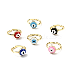 Enamel Evil Eye Open Cuff Ring, Gold Plated Brass Jewelry for Women, Cadmium Free & Lead Free, Mixed Color, US Size 7 1/2(17.7mm)(RJEW-G259-05G)