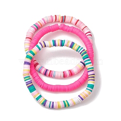 3Pcs 3 Colors Polymer Clay Disc Beaded Stretch Bracelet Sets, Stackable Bracelets for Women, Mixed Color, Inner Diameter: 2-1/2 inch(6.5cm), 6mm, 1pc/color(BJEW-JB10439-02)