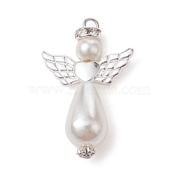 Acrylic Imitation Pearl with Alloy Pendants, Angel, Silver, 34x22x10mm, Hole: 2.4mm(PALLOY-JF02475)