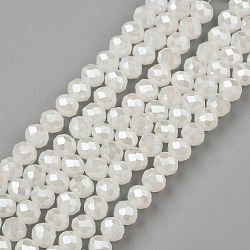 Electroplate Glass Beads Strands, Imitation Jade Beads, Pearl Luster Plated, Faceted, Rondelle, Creamy White, 4x3mm, Hole: 0.4mm, about 123~127pcs/strand, 16.5~17.3 inch(42~44cm)(EGLA-A034-J4mm-A08)