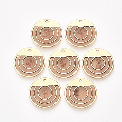 Epoxy Resin Pendants, with Alloy Findings, Flat Round, Golden, Dark Salmon, 23x2mm, Hole: 1.6mm(RESI-S368-17A)