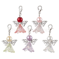 Angel Acrylic & Glass Pearl Pendant Decorations, Lobster Claw Clasps Charms for Bag Ornaments, Mixed Color, 38mm(X1-HJEW-JM02364-02)