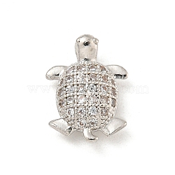 Rack Plating Brass Micro Pave Clear Cubic Zirconia Beads, Long-Lasting Plated, Cadmium Free & Lead Free, Turtle, Platinum, 11.7x8.8x4mm, Hole: 0.8mm(KK-P277-30P)