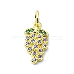 Brass Micro Pave Cubic Zirconia Pendants, with Jump Ring, Real 18K Gold Plated, Grape, 14x7.5x2mm, Hole: 3mm(KK-H475-17G-01)