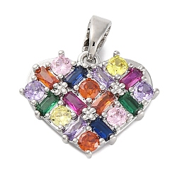 Brass Micro Pave Cubic Zirconia Pendants, Heart, Platinum, 14x17x3mm, Hole: 3x4.5mm(KK-A232-03P)