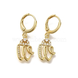 Brass Clear Cubic Zirconia Hoop Earrings, Real 18K Gold Plated, Letter W, 30mm, pendants: 16.5x11x2mm(EJEW-M045-01W)