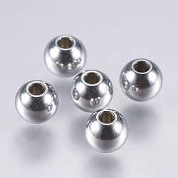 304 Stainless Steel Beads, Solid Round, Stainless Steel Color, 5x4mm, Hole: 1mm(STAS-K170-01B)