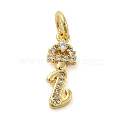 Brass Micro Pave Cubic Zirconia Pendants, with Jump Ring, Letter I, 16.5x6x2mm, Ring: 6x1mm, Inner Diameter: 4mm(KK-M273-01G-I)