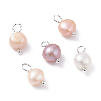 Natural Cultured Freshwater Pearl Charms, with Platinum Brass Ball Head pins, Oval, Seashell Color, 10~12x6.5~8x4~5.5mm, Hole: 2.3~2.6mm