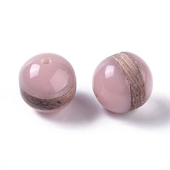 Resin & Wood Beads, Round, for Jewelry Making, Pink, 15~16mm, Hole: 2mm