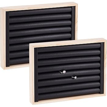 Wood Ring Display Boards, Covered by PU Leather, Rectangle, Black, 24.1x18x3.1cm