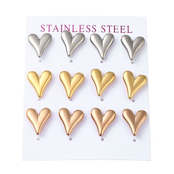 Vacuum Plating 304 Stainless Steel Stud Earring, Heart, Mixed Color, 14x12mm, 12pcs/set