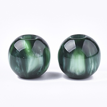 Resin Beads, Large Hole Beads, Round, Dark Green, 30x27.5mm, Hole: 10mm