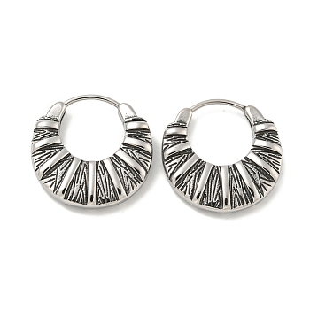 316 Surgical Stainless Steel Hoop Earrings, Flat Round, Antique Silver, 18.5x18.5mm