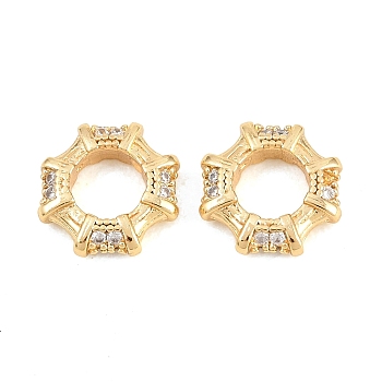 Octagon Brass Micro Pave Clear Cubic Zirconia European Beads, Rondelle Large Hole Beads, Long-Lasting Plated, Rack Plating, Lead Free & Cadmium Free, Golden, 10x10x3mm, Hole: 5x5mm