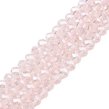 Electroplate Glass Beads Strands, Pearl Luster Plated, Faceted, Rondelle, Pink, 6x5mm, Hole: 1mm, about 85~88pcs/strand, 16.1~16.5 inch(41~42cm)