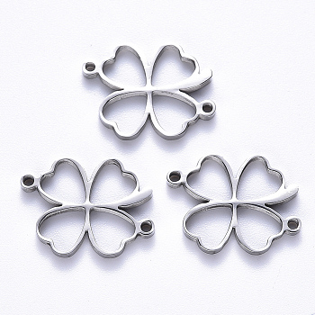 201 Stainless Steel Links Connectors, Laser Cut, Clover, Stainless Steel Color, 13x16.5x1.5mm, Hole: 1.2mm