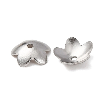 Tarnish Resistant 5-Petal 201 Stainless Steel Flower Bead Caps, Stainless Steel Color, 6x2mm, Hole: 0.7mm