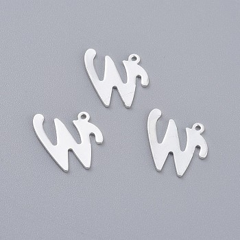 201 Stainless Steel Pendants, Letter, Silver Color Plated, Letter.W, 14x15x1mm, Hole: 1mm