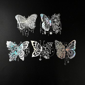 PET Sticker, Self-adhesion, for Suitcase, Skateboard, Refrigerator, Helmet, Mobile Phone Shell, Butterfly, 81~112x90~105x0.1mm, 5pcs/set