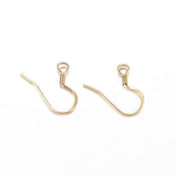 Ion Plating(IP) 304 Stainless Steel French Earring Hooks, with Horizontal Loop, Flat Earring Hooks, Golden, 14x17x2mm, Hole: 2mm, 20 Gauge, Pin: 0.8mm