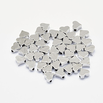 Long-Lasting Plated Brass Beads, Nickel Free, Heart, Real Platinum Plated, 5.5x6x3mm, Hole: 1.5mm