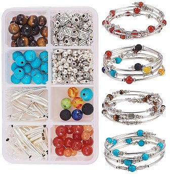 DIY Bracelet Making, Natural/Synthetical Beads, Brass/Alloy Beads and Memory Wire, Mixed Color, 110x70x30mm
