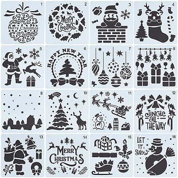 16Pcs 16 Styles PET Plastic Hollow Out Drawing Painting Stencils Templates, Square, 150x150x0.3mm, 1pc/style