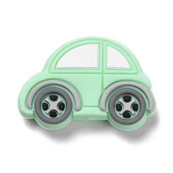 Silicone Focal Beads, Car, Pale Green, 21.5x32x8mm, Hole: 2.5mm