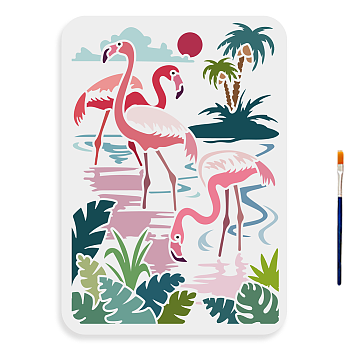 US 1Pc PET Hollow Out Drawing Painting Stencils, for DIY Scrapbook, Photo Album, with 1Pc Art Paint Brushes, Flamingo Shape, 297x210mm