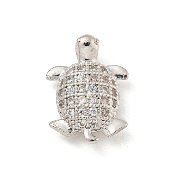 Rack Plating Brass Micro Pave Clear Cubic Zirconia Beads, Long-Lasting Plated, Cadmium Free & Lead Free, Turtle, Platinum, 11.7x8.8x4mm, Hole: 0.8mm