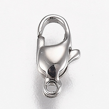 Polished 316 Surgical Stainless Steel Lobster Claw Clasps, Stainless Steel Color, 8.5x4x2.5mm, Hole: 0.9mm