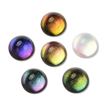 Glass Cabochons, with Glitter Powder, Half Round, Mixed Color, 10x5.5mm