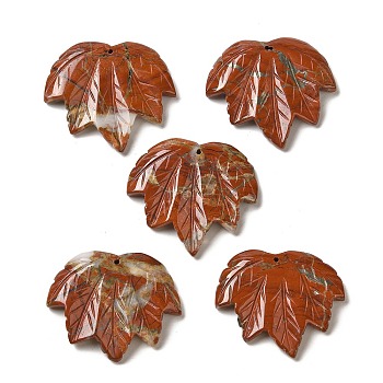 Natural Red Jasper Carved Pendants, Leaf Charms, 43~44x49~50x7~7.5mm, Hole: 1.4mm