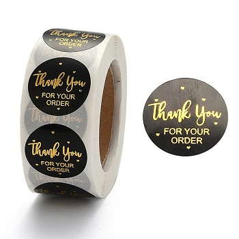 1 Inch Thank You Adhesive Label Stickers, Decorative Sealing Stickers, for Christmas Gifts, Wedding, Party, Black, 25mm, about 500pcs/roll