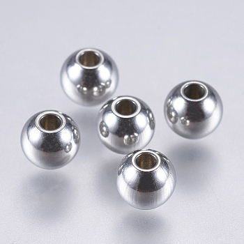 304 Stainless Steel Beads, Solid Round, Stainless Steel Color, 5x4mm, Hole: 1mm