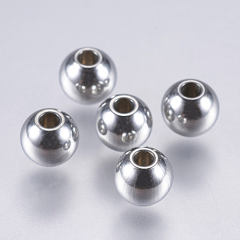 Tarnish Resistant 304 Stainless Steel Beads, Solid Round, Stainless Steel Color, 5x4mm, Hole: 1mm