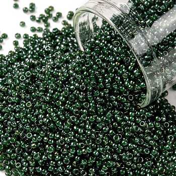 TOHO Round Seed Beads, Japanese Seed Beads, (373) Inside Color Black Diamond/Dk Green, 15/0, 1.5mm, Hole: 0.7mm, about 3000pcs/bottle, 10g/bottle