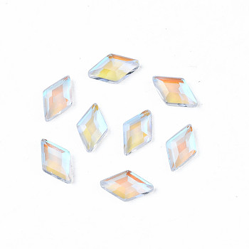 Glass Rhinestone Cabochons, Nail Art Decoration Accessories, Faceted, Rhombus, Clear AB, 6.5x4x1.5mm