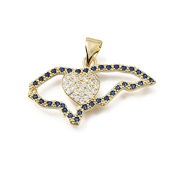Brass Micro Pave Blue Cubic Zirconia Pendants, Map Charms, Cadmium Free & Lead Free, Rack Plating, Long-Lasting Plated, Real 18K Gold Plated, 16x28x2.5mm, Hole: 3.5x5.5mm