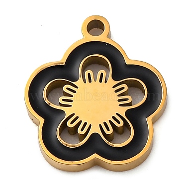 Golden Black Flower Stainless Steel+Enamel Charms