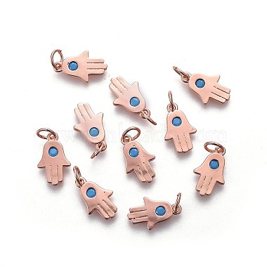 Real Rose Gold Plated DeepSkyBlue Palm Brass+Cubic Zirconia Charms