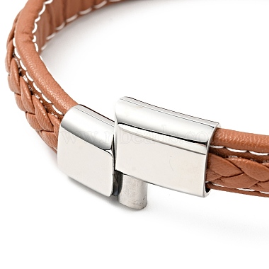 Cowhide Braided Flat Cord Bracelet with 304 Stainless Steel Magnetic Clasps(BJEW-H552-01P-02)-3
