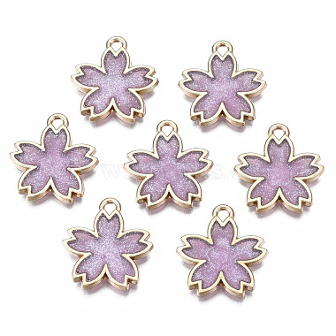 Light Gold Medium Purple Flower Alloy+Epoxy Resin Pendants