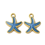 304 Stainless Steel Enamel Pendants, Starfish Charms, PVD Vacuum Plating, Real 18K Gold Plated, Steel Blue, 18x14.5x2mm, Hole: 1.8mm(X1-STAS-L299-19G-05)