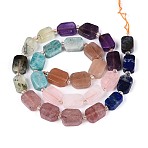 Natural Lapis Lazuli & Amethyst & Rose Quartz & Amazonite & Prehnite & Strawberry Quartz & Sunstone 7 Chakra Beads Strands, with Seed Beads, Rectangle, 9.5~14x7~10x4~6.5mm, Hole: 0.8~1mm, about 25~31pcs/strand, 14.96~15.75''(38~40cm)(G-T138-26A-08)